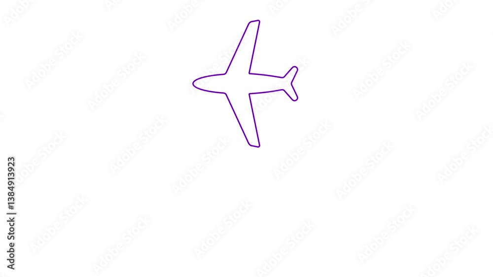 Animated violet the plane flies along trajectory. Linear purple symbol. Concept of airplane travel. Airplane flies from one place to another. Looped video. Line vector illustration isolated on white b Animated violet the plane flies along trajectory. Linear purple symbol. Concept of airplane travel. Airplane flies from one place to another. Looped video. Line vector illustration isolated on white b