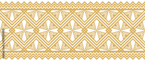 Gold ethnic border ornament. Geometric ethnic oriental seamless pattern. Stripe vector illustration. Native American Mexican African Indian tribal. Design border, textile, fabric, clothing, carpet.