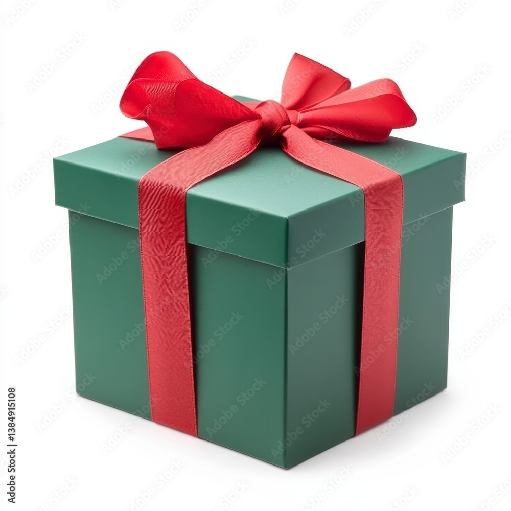 Bright Green Gift Box with Red Ribbon Ready for Celebration