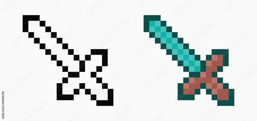 set sword pixel art icon vector illustration. set sword pixel art icon vector illustration.