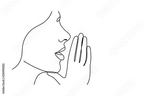 Woman's Profile, Hands Clasped, Prayer, Hope, Faith, Serenity, Minimalist Line Art, Simple Drawing, S