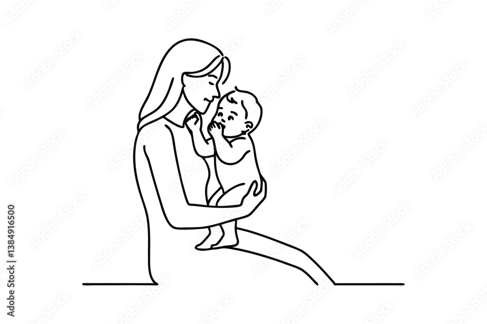 Mothers Love Tender Embrace, Infant Care, Line Art Drawing Mothers Love Tender Embrace, Infant Care, Line Art Drawing