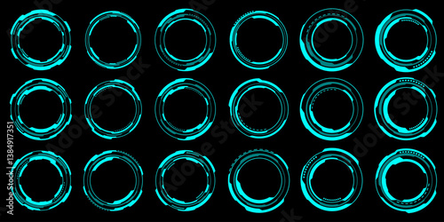 Set of sci fi blue circle user interface elements technology futuristic design modern creative on black background vector