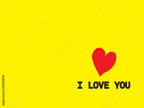 L love you words with red heart and yellow background