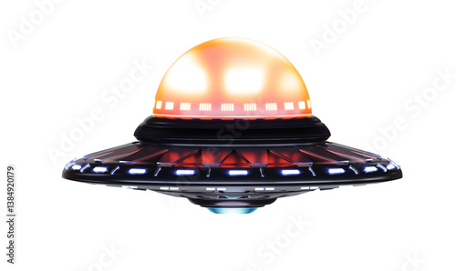 UFO alien spaceship isolated on transparent background.