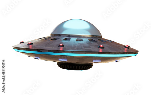 UFO alien spaceship isolated on transparent background.