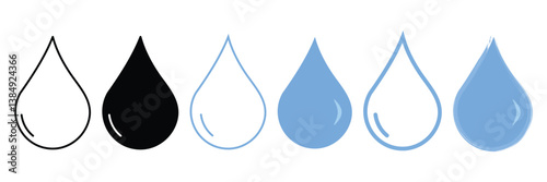 Water drop icon set. Liquid oil sign. Rain, raindrop shape symbol. Raindrop, oil, tear icons. drop, droplet, drip sign illustration.