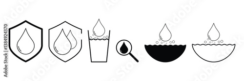 Secure water drop for future icon set. Do not waste liquid, oil sign. Rain, raindrop shape symbol. Raindrop collect umbrella, water glass, oil, blood, tear sign illustration.