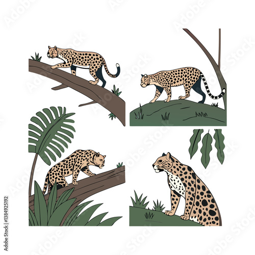 set of wild animals in the forest