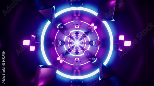 VJ Loops of Flickering Neon Lights Geometric Polygons Tunnel
