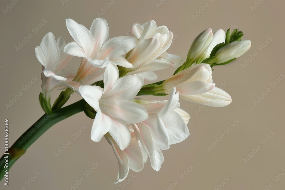 Fototapeta premium Delicate white flowers bloom gracefully against a soft background in a serene indoor setting