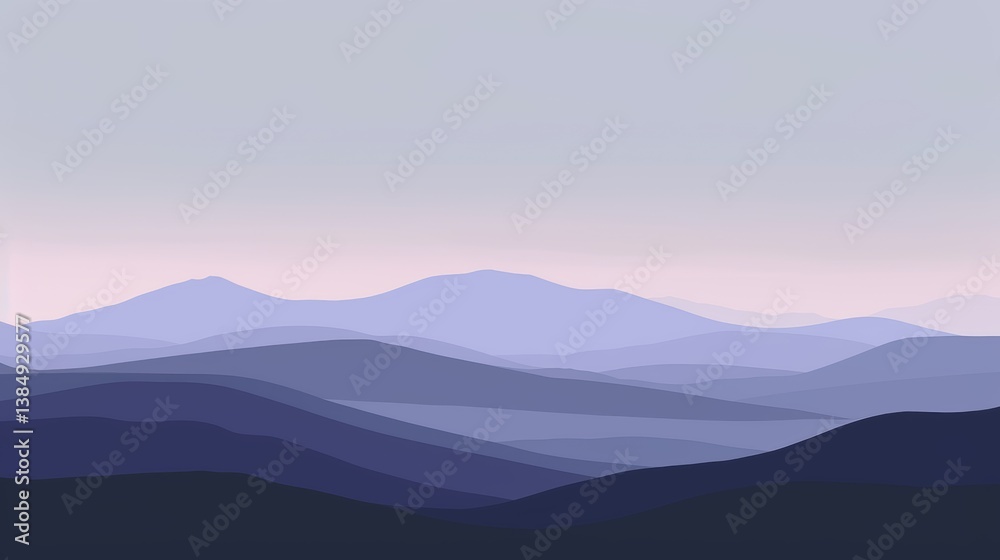 Fototapeta premium Serene Lavender Mountainscape: A Minimalist View of Tranquil Peaks