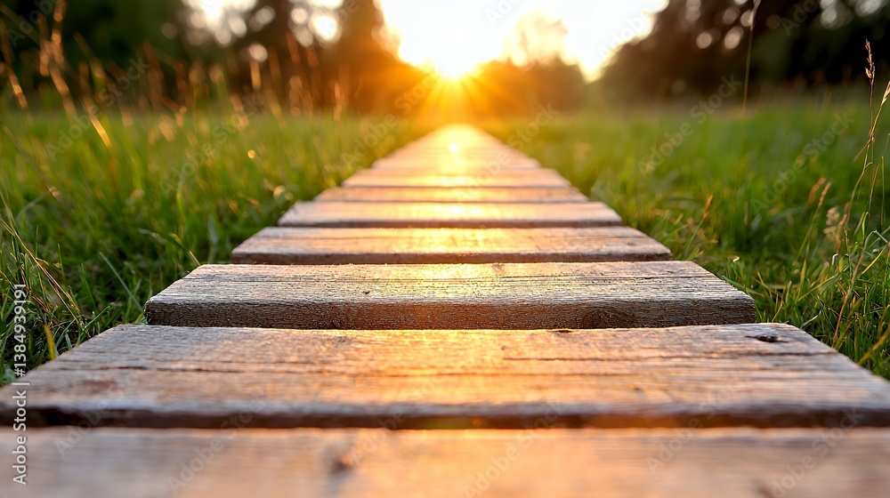 Fototapeta premium Sunset wooden pathway