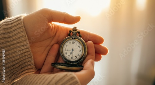 Close-up of antique pocket watch in woman's hands