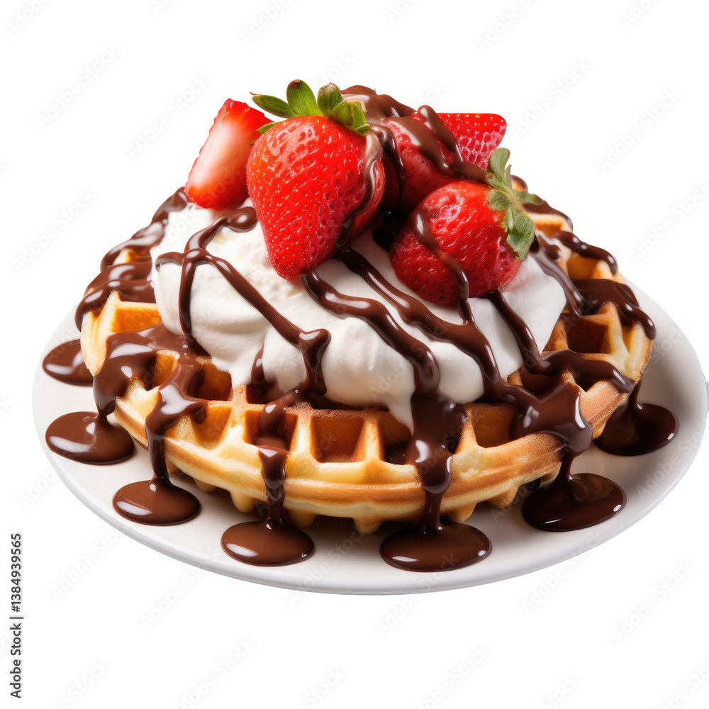 Fototapeta premium Fresh Belgian Waffle on transparent background