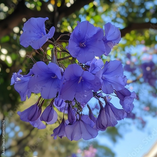 Purple blue Jacaranda mimosifolia bloom in Johannesburg and Pretoria street during spring in October in South Africa. photo