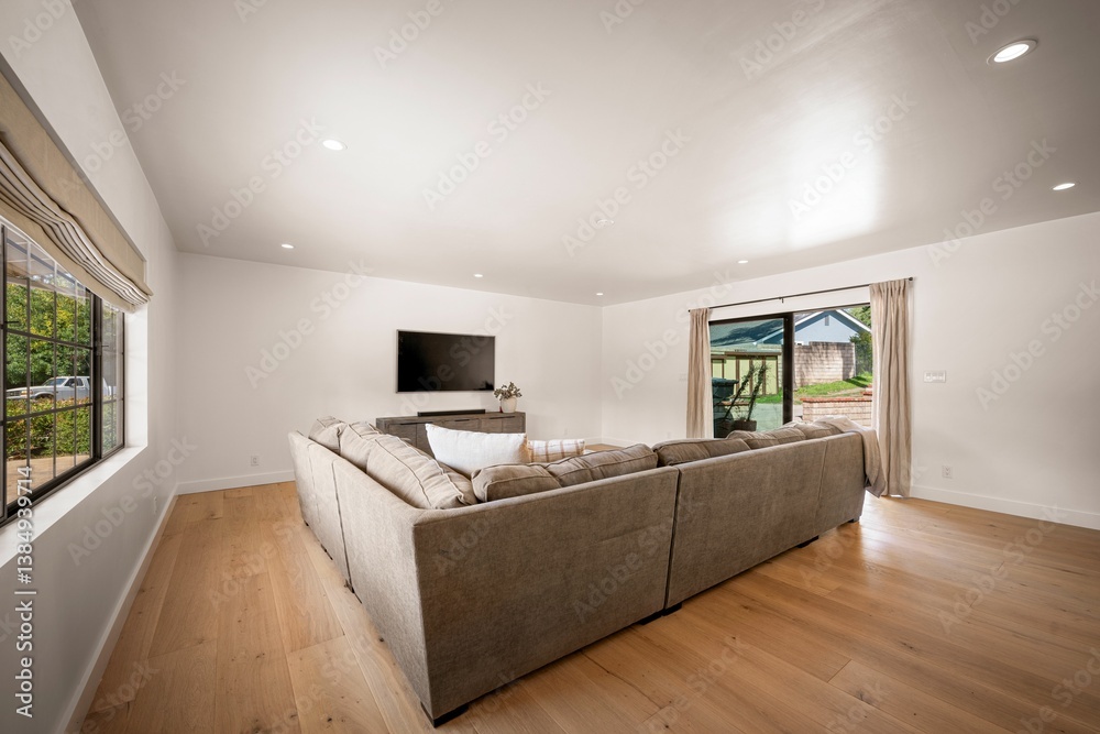 Fototapeta premium Spacious modern home with open layout, upgraded kitchen, light-filled bedrooms, scenic aerial views,