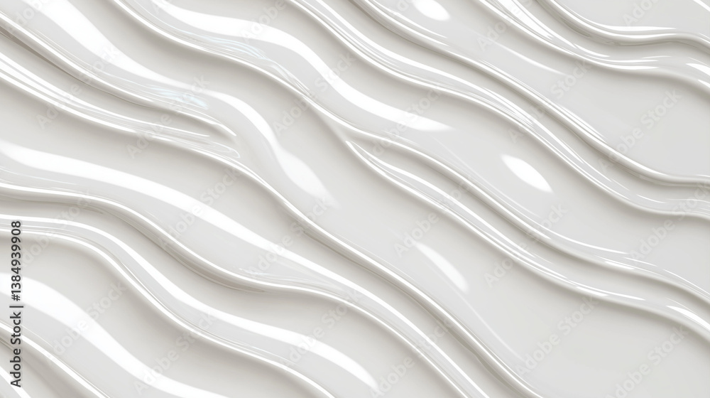 Obraz premium close-up view of a textured surface with a glossy, reflective finish. The surface features undulating, wave-like patterns that flow horizontally across the image.