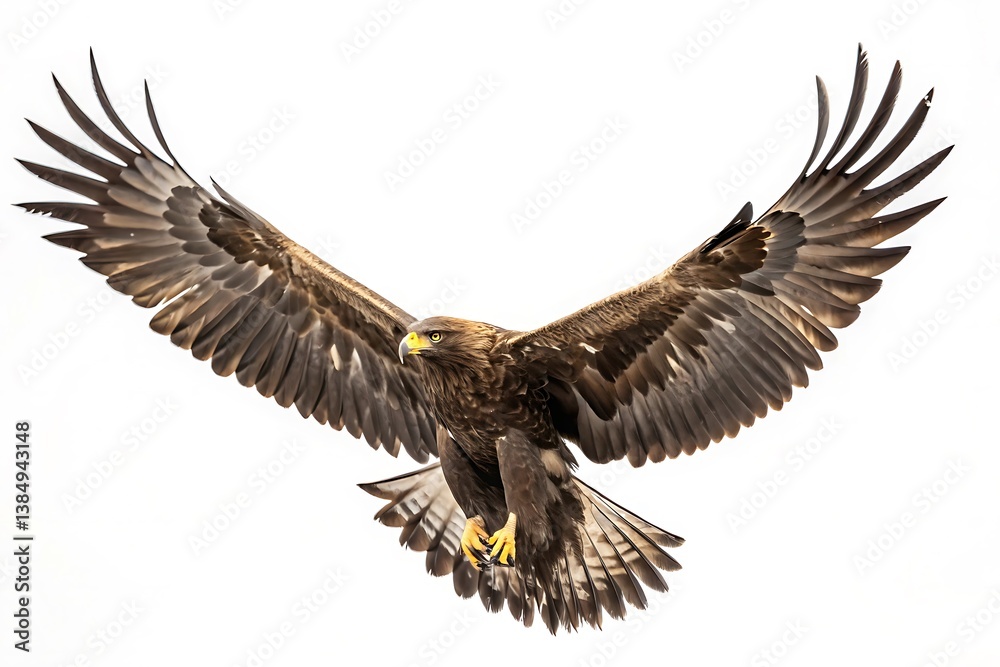Obraz premium Majestic flying eagle with outstretched wings on a white background