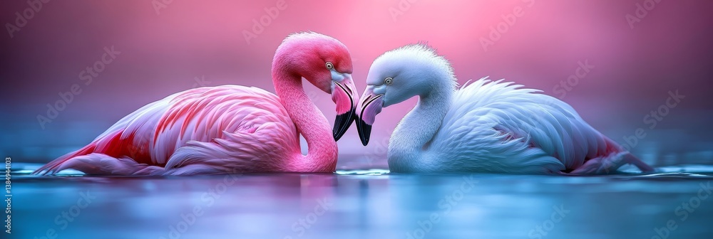 Obraz premium A soft, pastel portrayal of a flamingo family, with delicately linked shapes emphasizing serene elegance