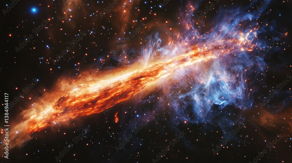 Fototapeta premium Stunning View of a Distant Galaxy with Colorful Gas and Dust Formations in Outer Space Captured by Telescopes