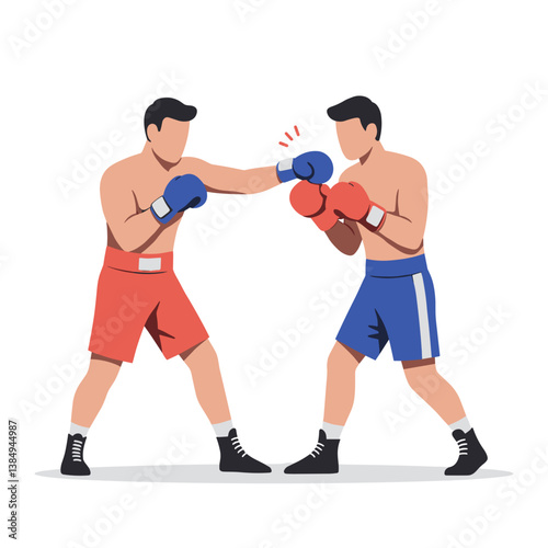 Two boxers sparring in dynamic combat against a white background  