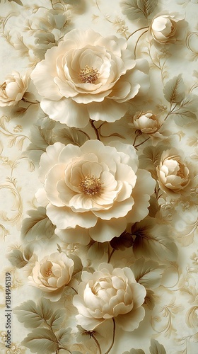 Elegant Light Cream-Colored Roses on Soft Beige Background


