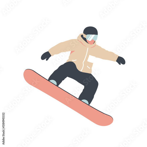 Snowboarder performing a jump in a minimalist style  