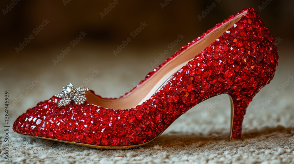 stunning red high heel shoe adorned with sparkling crystals, perfect for special occasions and glamorous events