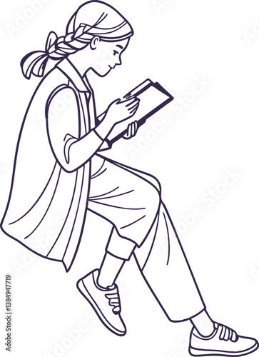 A Seated Young Woman Focused Reading
