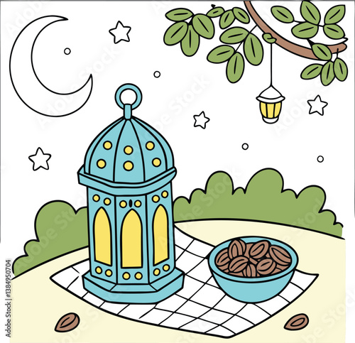 vector illustration of a bird cage and tree
