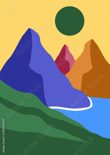 mountain landscape background aesthetic horizon scenery view, poster banner, icon mountain view, rainbow color