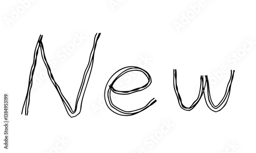 Newの文字の手描き線画アイコン 複数の線が重なったモノクロのベクターイラスト