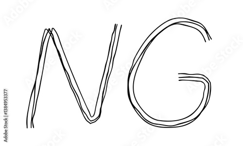 NGの文字の手描き線画アイコン 複数の線が重なったモノクロのベクターイラスト