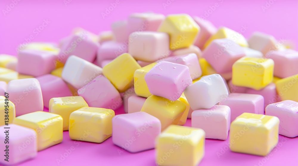 A close up image of a pile of colorful square candies A close up image of a pile of colorful square candies