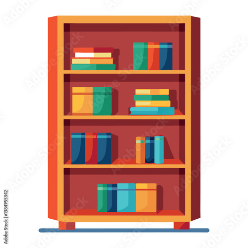 bookshelf with books, wooden shelf with books, wooden shelf with books vector