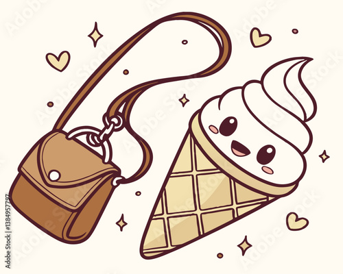 Cute ice cream cone character with a handbag design  