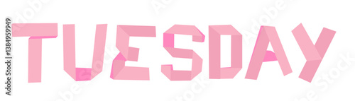 Colorful vector alphabet "tuesday" with festive origami design for holidays and celebrations