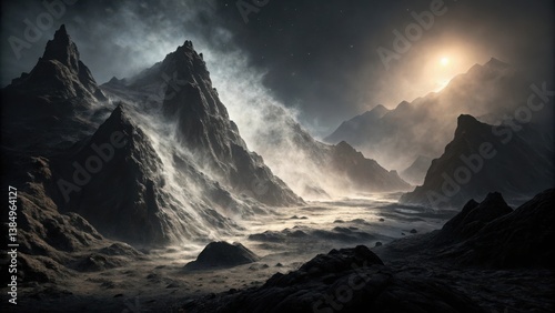 Sunrise paints the snowy mountain peaks against a cloudy sky, transitioning to a warm sunset panorama over the alpine landscape. Sunrise in the mountains. sunset in the mountains