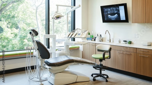 Modern dental office interior with equipment and view