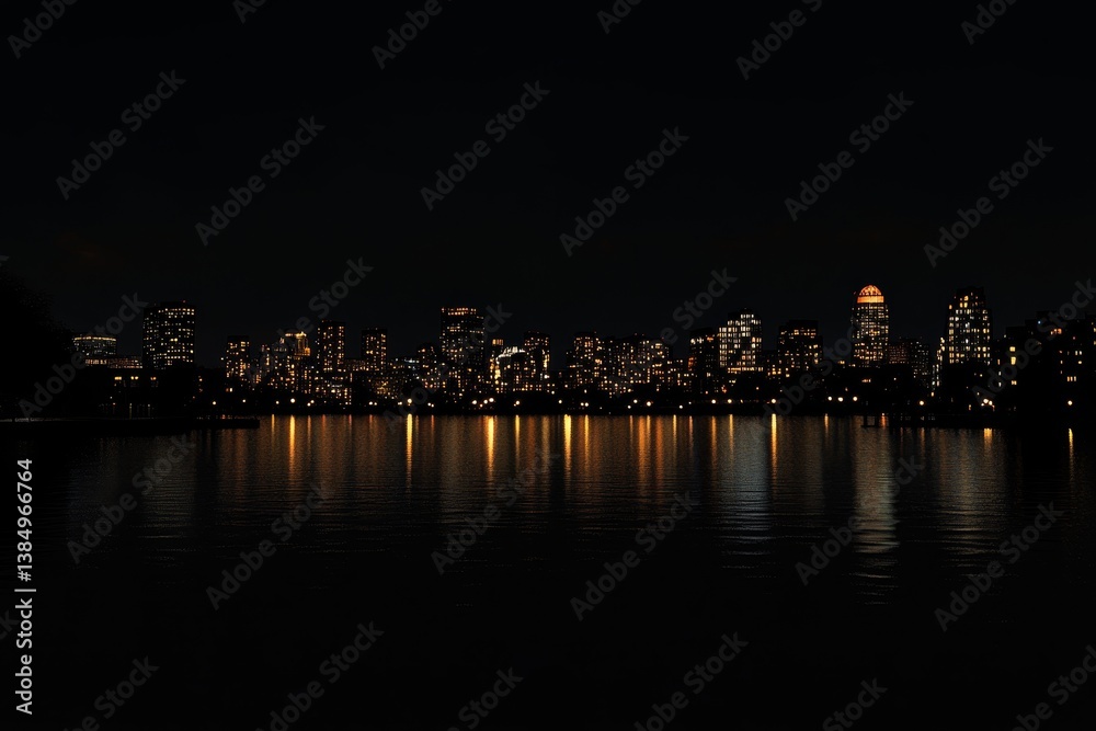 Obraz premium Boston Skyline at Night Across the Water with Boardwalk Pier