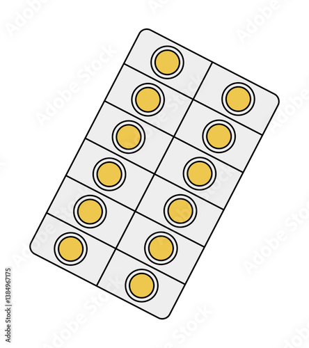 Yellow pills in blister pack icon. Vector.