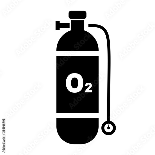 Medical Oxygen Tank with Pressure Gauge silhouette icon. Vector.
