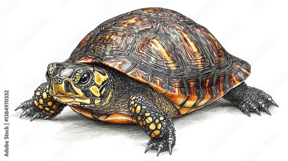 Obraz premium Detailed Illustration of a Colorful Turtle with Intricate Shell Patterns and Realistic Features