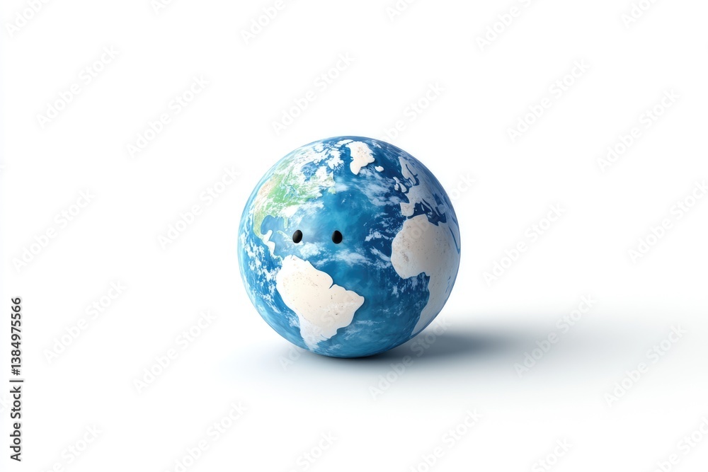 A stylized Earth globe with two small black dots, resembling a simple face, isolated on a white background. A stylized Earth globe with two small black dots, resembling a simple face, isolated on a white background.
