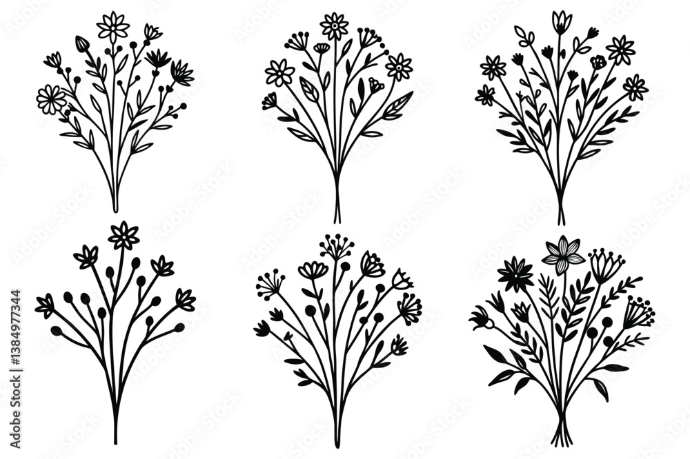 Obraz premium minimalist botanical sketch of a wildflower bouque