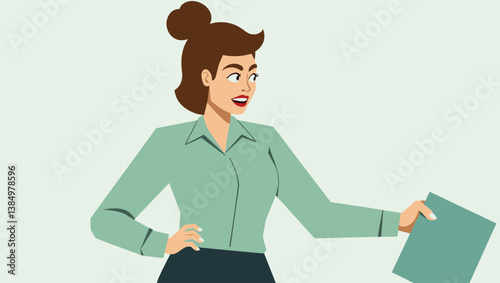 Confident Businesswoman Rejects Job Offer: Vector Illustration of a Determined Professional with a Document, Empowered Woman Declining an Agreement, Female Leadership, Career Choice