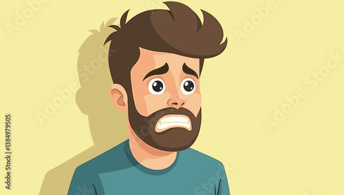 Cartoon Man in Distress: Anxious, Scared, and Overwhelmed Character Feeling Sad and Depressed – Emotional Vector Illustration for Mental Health Awareness and Social Issues