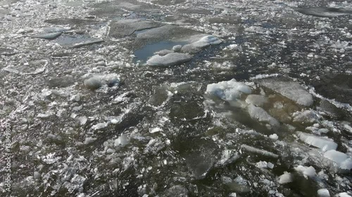 Ice drift on the river. Ice Floes and Reflections on the Water Surface A Stunning Display of Natures Beauty and Calm