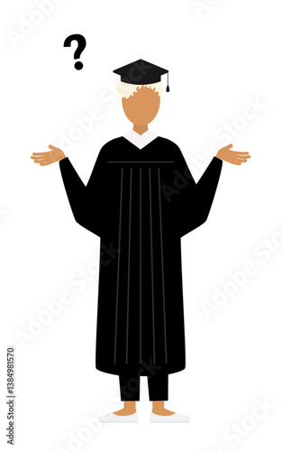 Simple illustration of a black female graduates in graduation gowns and square caps questioning